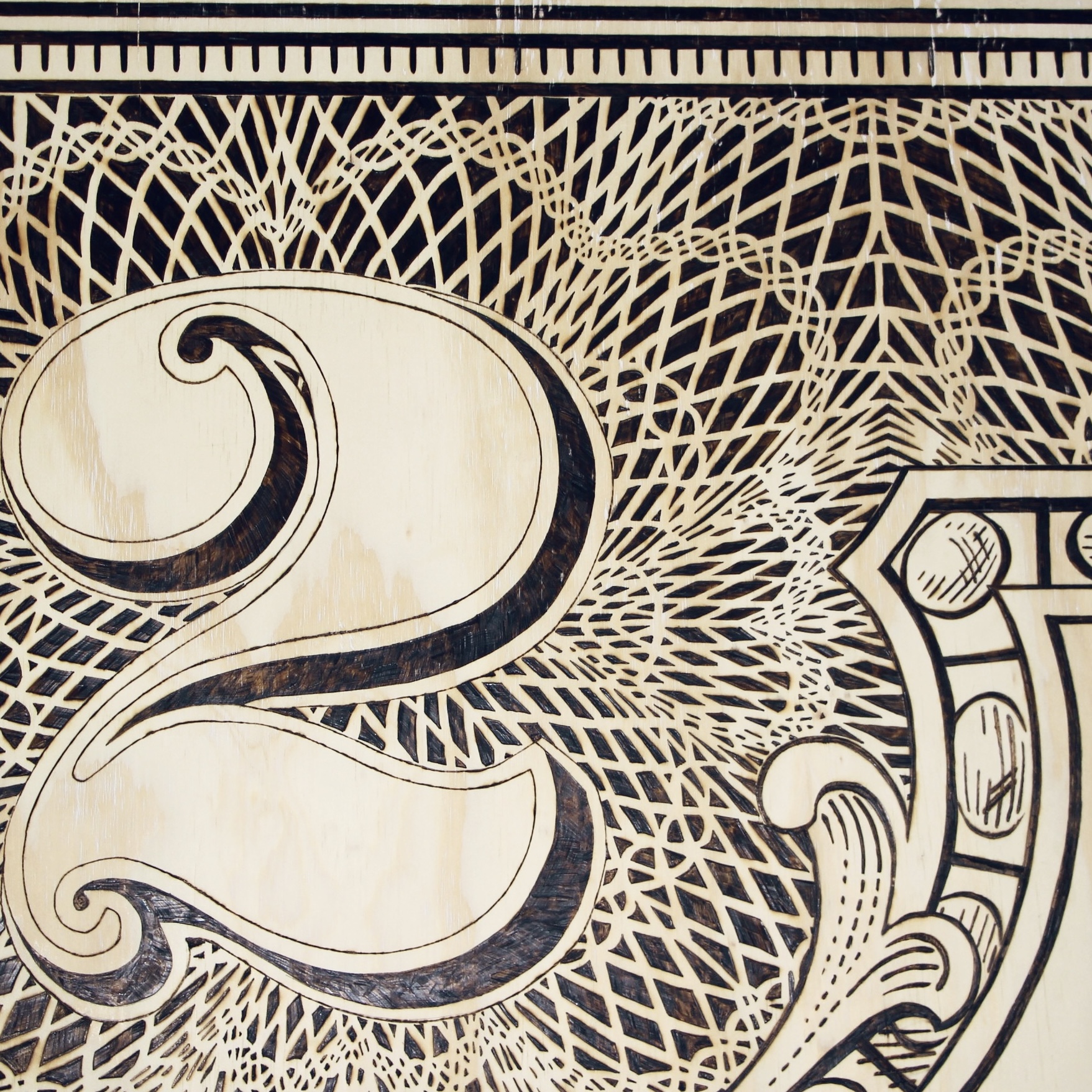 Woodburned Two Dollar